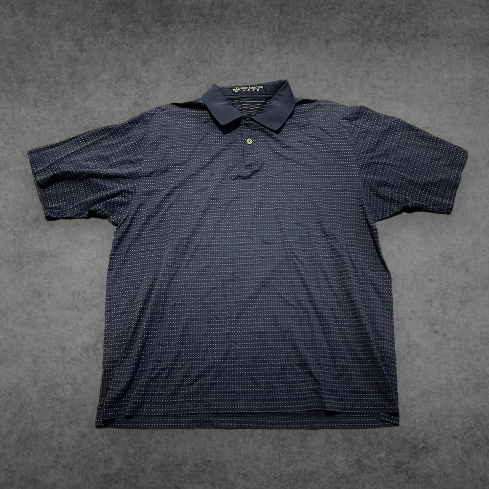 Joey Rodolfo 1879 Mens Large Polo Shirt Navy Blue Striped Short Sleeve Cotton